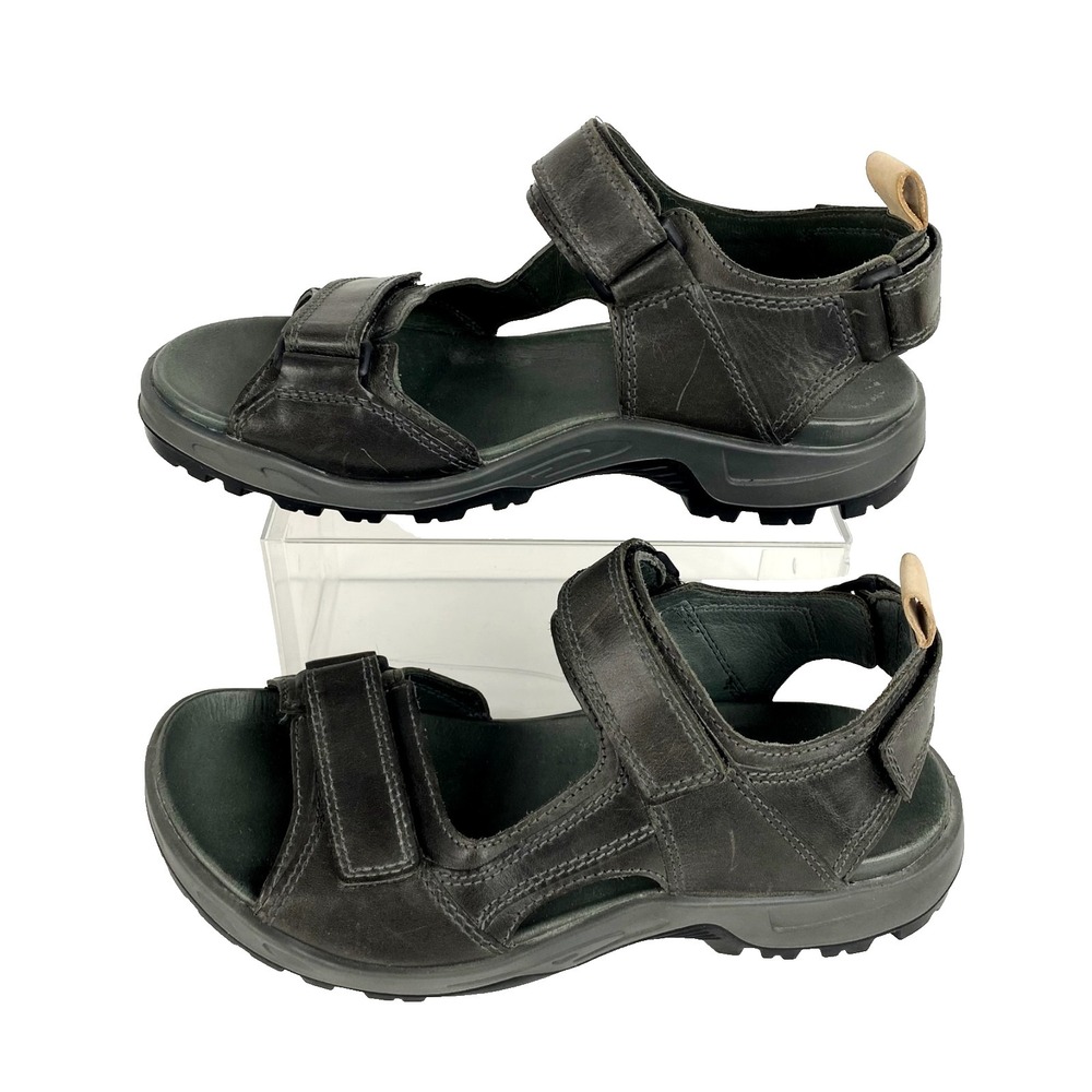Ecco Leather Sandals Men's 8 Dark Gray Hiking Outdoor Shoes Adjustable Straps